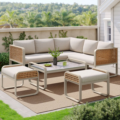 Beige Rattan 7 Seater Outdoor Furniture Set