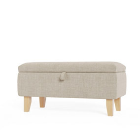Beige Rectangular Linen Upholstered Storage Ottoman Bench Bed End Bench W 710 x D 370 x H 340 mm