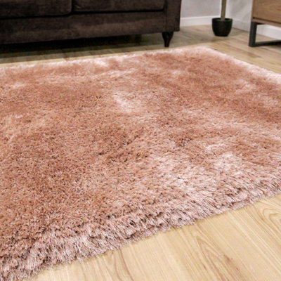 Beige Shaggy Handmade Luxurious Plain Sparkle Living Room Bedroom & Dining Room Rug-120cm X 170cm