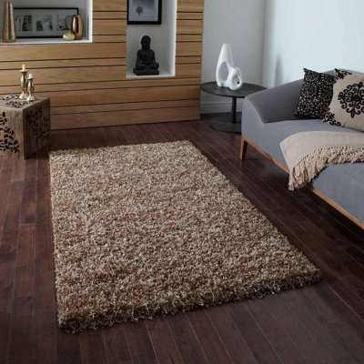 Beige Shaggy Plain Easy to Clean Rug For Dining Room-60 X 220cm (Runner)