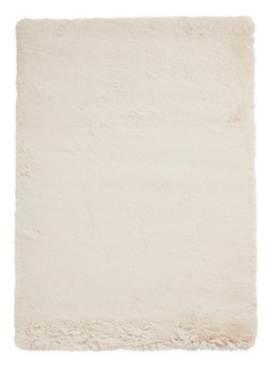 Beige Shaggy Rug, Anti-Shed Plain Rug, 80mm Thickness Modern Rug, Shaggy Rug for Bedroom, & Dining Room-120cm X 170cm