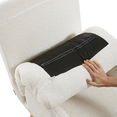 Beige Sherpa Lounge Chair with Foot Stool and Wooden Legs