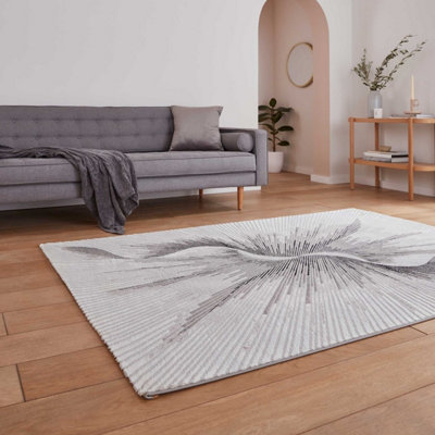 Beige Silver Abstract 8mm Pile Stain-Resistant Rug for Bedroom, Dining Room, Easy to Clean Modern Rug-120cm X 170cm