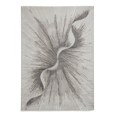 Beige Silver Abstract 8mm Pile Stain-Resistant Rug for Bedroom, Dining Room, Easy to Clean Modern Rug-120cm X 170cm