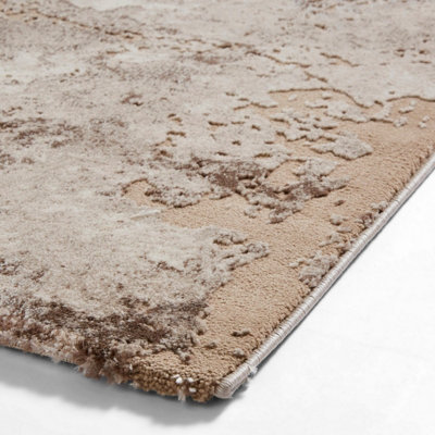Beige/Silver Abstract Modern Easy To Clean Rug For Living Room Bedroom & Dining Room-120cm X 170cm