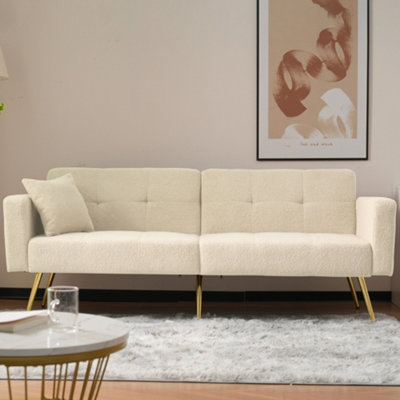 Beige Sofa Bed with Bed Function,Adjustable Backrest,Gold Legs,Cushions ...