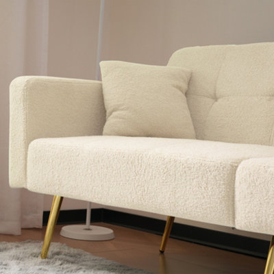 Beige Sofa Bed with Bed Function,Adjustable Backrest,Gold Legs,Cushions ...