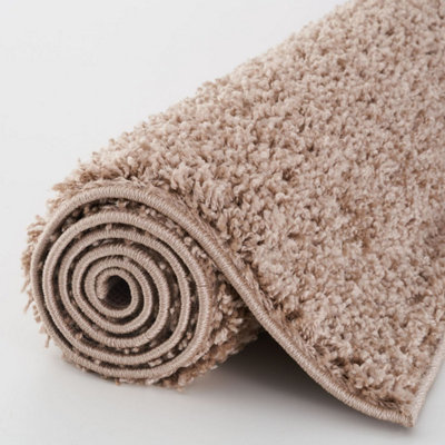 Beige Soft Plain Design Fluffy Shaggy Rugs and Runners High Pile Living ...