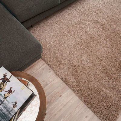 Beige Soft Plain Design Fluffy Shaggy Rugs and Runners High Pile Living ...