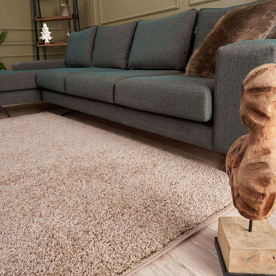 Beige Soft Plain Design Fluffy Shaggy Rugs and Runners High Pile Living ...
