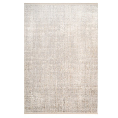 Beige Super Soft Abstract Fringed Lustre Area Rug 160x170cm