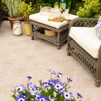 Beige Swirl Indoor Outdoor Washable Rug 120cm x 170cm