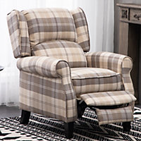 Beige Tartan Fabric Recliner Armchair Reclining Chair Lounge Sofa Chair with Retractable Footrest