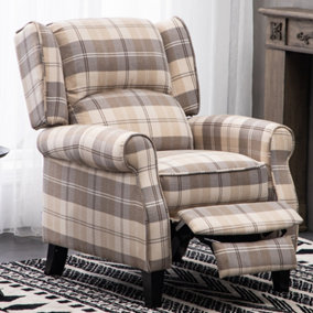 Beige Tartan Fabric Recliner Armchair Reclining Chair Lounge Sofa Chair with Retractable Footrest