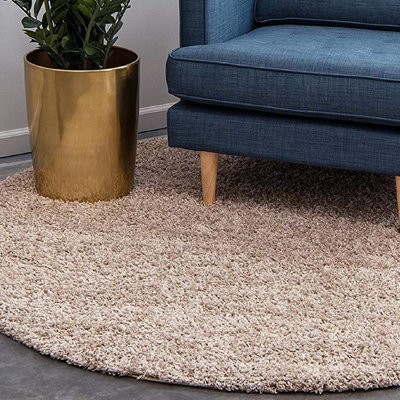 Beige Thick Shaggy Circle Rug - California - 120cm