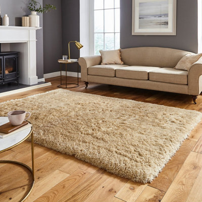 Beige Thick Shaggy Plain Handmade Modern Acrylic Rug for Living Room and Bedroom-120cm X 170cm