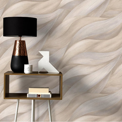 Beige Tones 3D Wave Wallpaper Casual Chic Textured Vinyl Feature Wall
