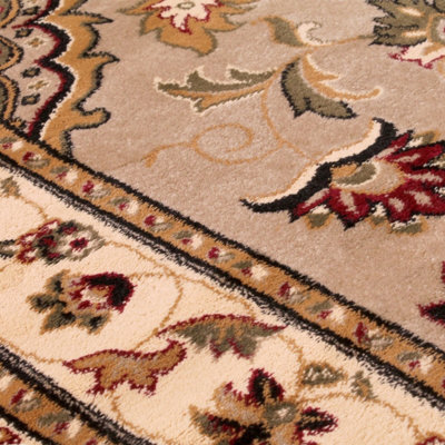 Beige Traditional Bordered Floral Easy to clean Rug for Dining Room Bed Room and Living Room-120cm X 170cm