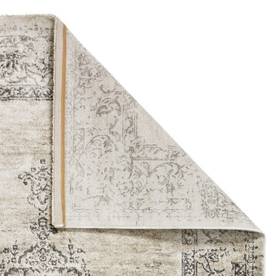 Beige Traditional Luxurious Easy To Clean Bordered Floral Soft Dining Room Rug-120cm X 170cm