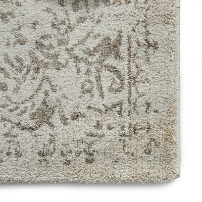 Beige Traditional Luxurious Easy To Clean Bordered Floral Soft Dining Room Rug-120cm X 170cm