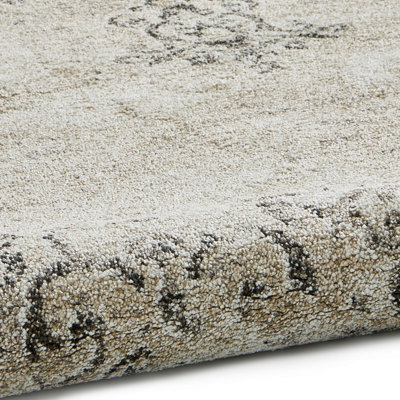 Beige Traditional Luxurious Easy To Clean Bordered Floral Soft Dining Room Rug-120cm X 170cm