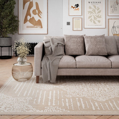 Beige Traditional Medallion Textured 3D Pile Living Area Rug 80x150cm