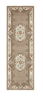 Beige Traditional Wool Rug, 25mm Thick Floral Handmade Rug, Beige Rug for Living Room, & Dining Room-120cm (Circle)