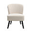 Beige Velvet Channel Back Accent Chair Dressing Chair with Wooden Legs