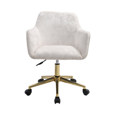 Beige Velvet Upholstered Home Office Swivel Task Chair with Flared Arms