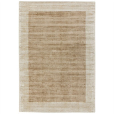 Beige Viscose Easy to clean Bordered Luxurious , Modern Rug for Living Room, Bedroom - 120cm X 170cm