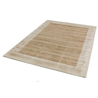 Beige Viscose Easy to clean Bordered Luxurious , Modern Rug for Living Room, Bedroom - 160 X 160 (Square)