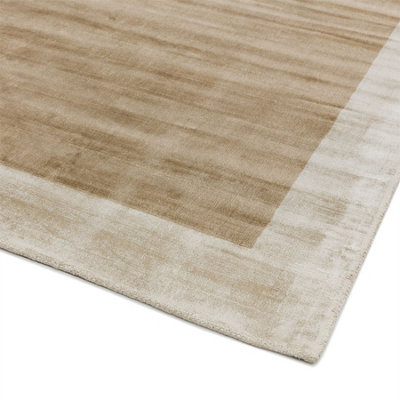 Beige Viscose Easy to clean Bordered Luxurious , Modern Rug for Living Room, Bedroom - 160 X 160 (Square)