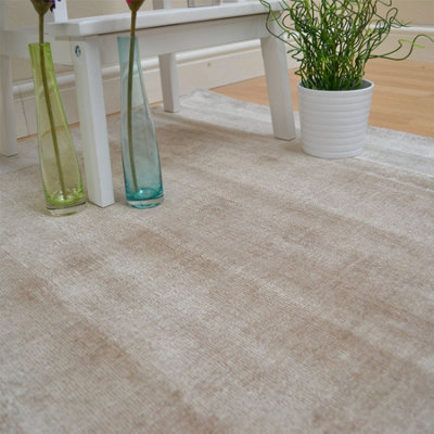 Beige Viscose Easy to clean Bordered Luxurious , Modern Rug for Living Room, Bedroom - 160 X 160 (Square)