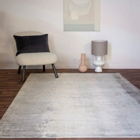 Beige Viscose Handmade , Luxurious , Modern Easy to Clean Abstract Rug for Living room, Bedroom - 120cm X 170cm