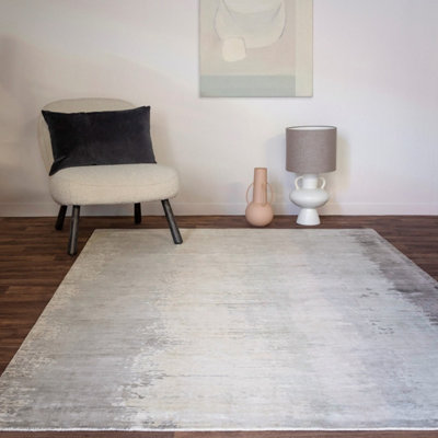 Beige Viscose Handmade , Luxurious , Modern Easy to Clean Abstract Rug for Living room, Bedroom - 160cm X 230cm