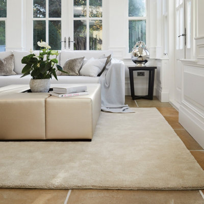 Beige Viscose , Wool Easy to clean Plain Modern Rug for Living room ...