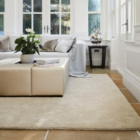 Beige Viscose , Wool Easy to clean Plain Modern Rug for Living room, Bedroom - 200cm X 300cm