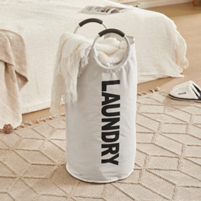 Beige Waterproof Collapsible Laundry Bag with Padded Handles