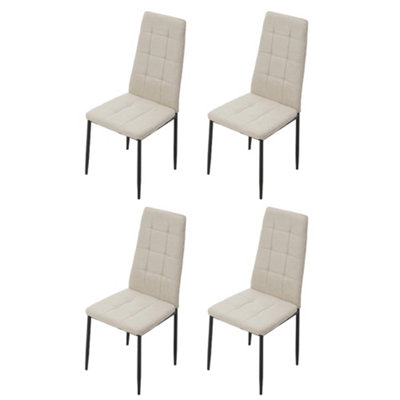 Beige White Set of 4 Linen Upholstered Dining Chairs