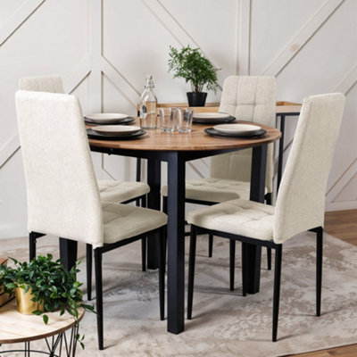 Beige White Set of 4 Linen Upholstered Dining Chairs