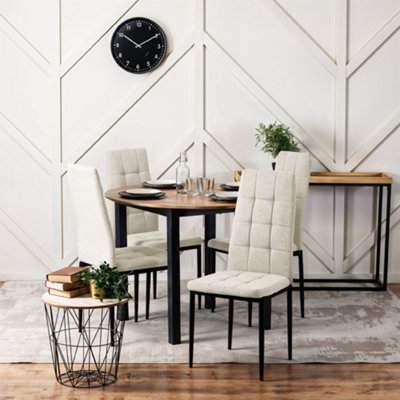 Beige White Set of 4 Linen Upholstered Dining Chairs