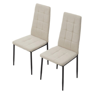 Beige White Set of 4 Linen Upholstered Dining Chairs