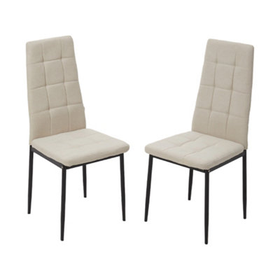 Beige White Set of 4 Linen Upholstered Dining Chairs