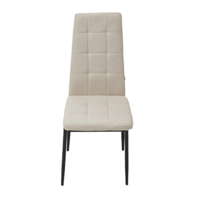 Beige White Set of 4 Linen Upholstered Dining Chairs