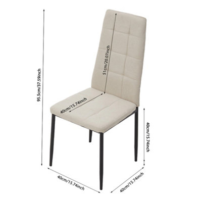 Beige White Set of 4 Linen Upholstered Dining Chairs