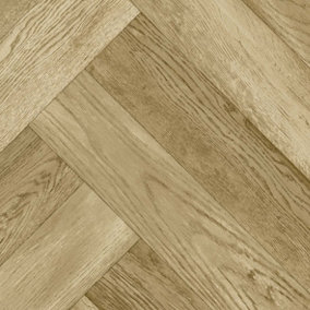 Beige Wood Effect Herringbone Pattern Anti-Slip Vinyl Sheet For DiningRoom LivngRoom Hallways And Kitchen Use-1m X 3m (3m²)