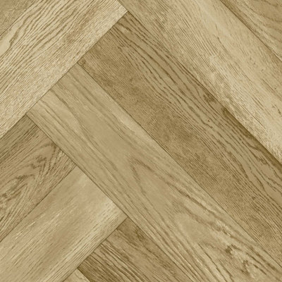 Beige Wood Effect Herringbone Pattern Anti-Slip Vinyl Sheet For DiningRoom LivngRoom Hallways And Kitchen Use-7m X 3m (21m²)
