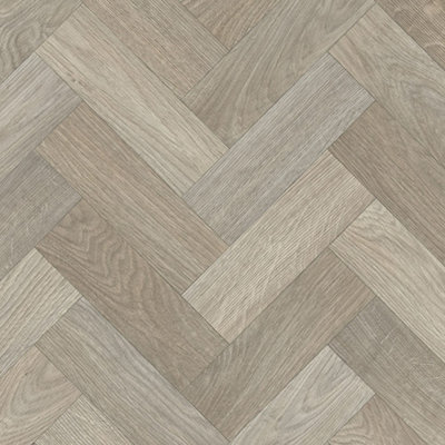 Beige Wood Effect Herringbone Vinyl Flooring For LivingRoom, Kitchen,2.8mm Thick Cushion Backed Vinyl-1m(3'3") X 2m(6'6")-2m²