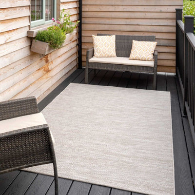 Beige Woven Flatweave Indoor Outdoor Hardwearing Area Rug 160x230cm