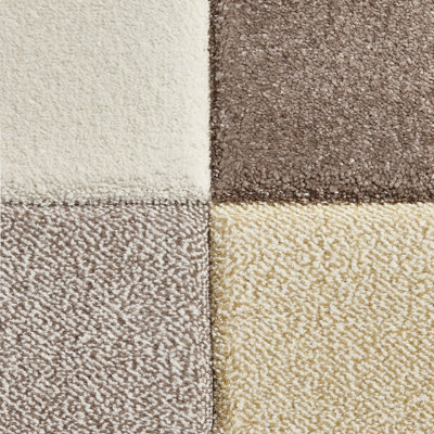 Beige/Yellow Geometric Modern Handmade Easy to Clean Rug for Living Room Bedroom and Dining Room-60 X 230cm (Runner)